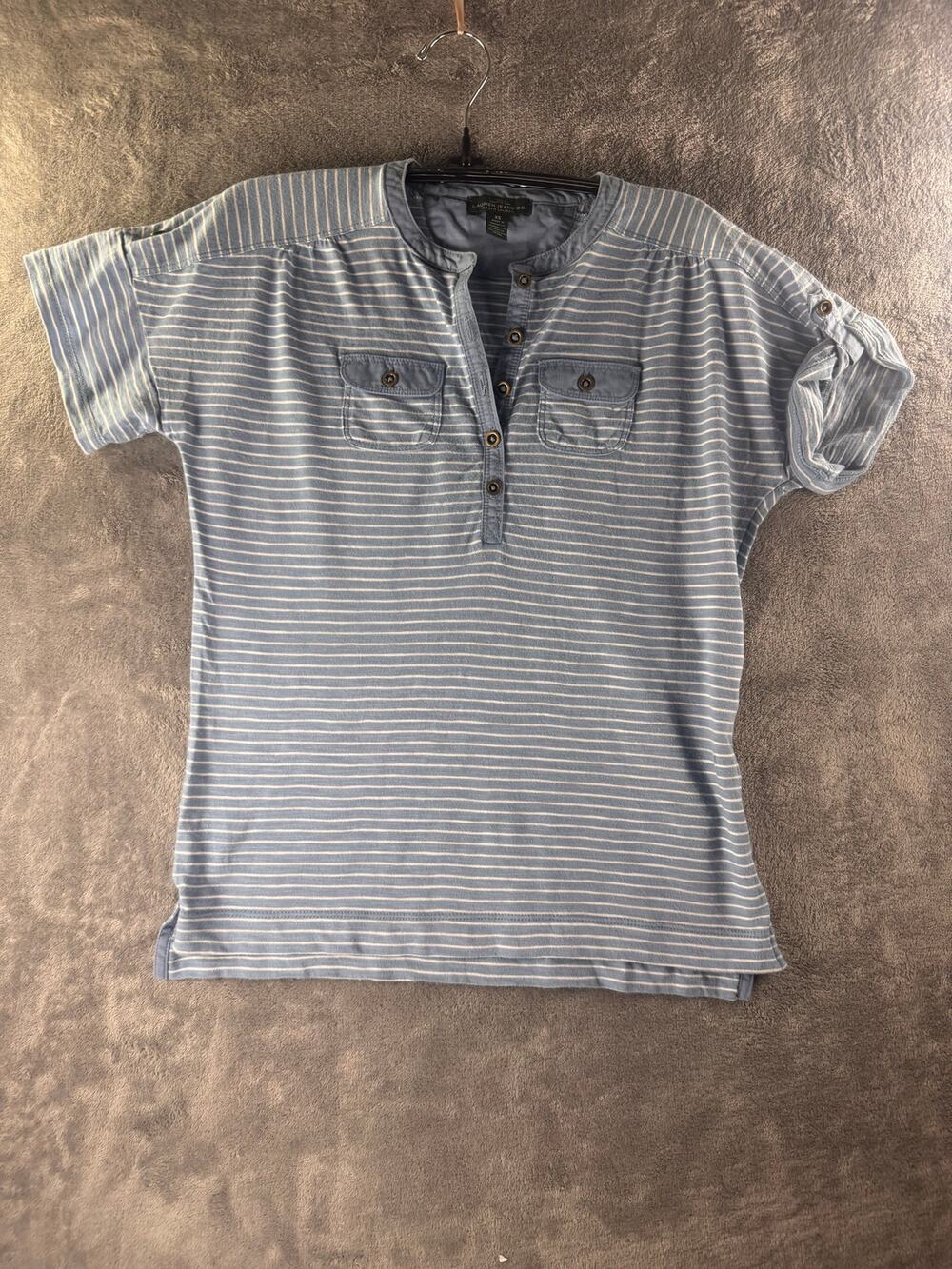 LRL Lauren Jeans Co Ralph Lauren Blue Stripe Cotton Henley Top XS
